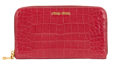 Miu Miu Croc Embossed Long Wallet, &pound;195, Accessories, Pink, Leather, Front view